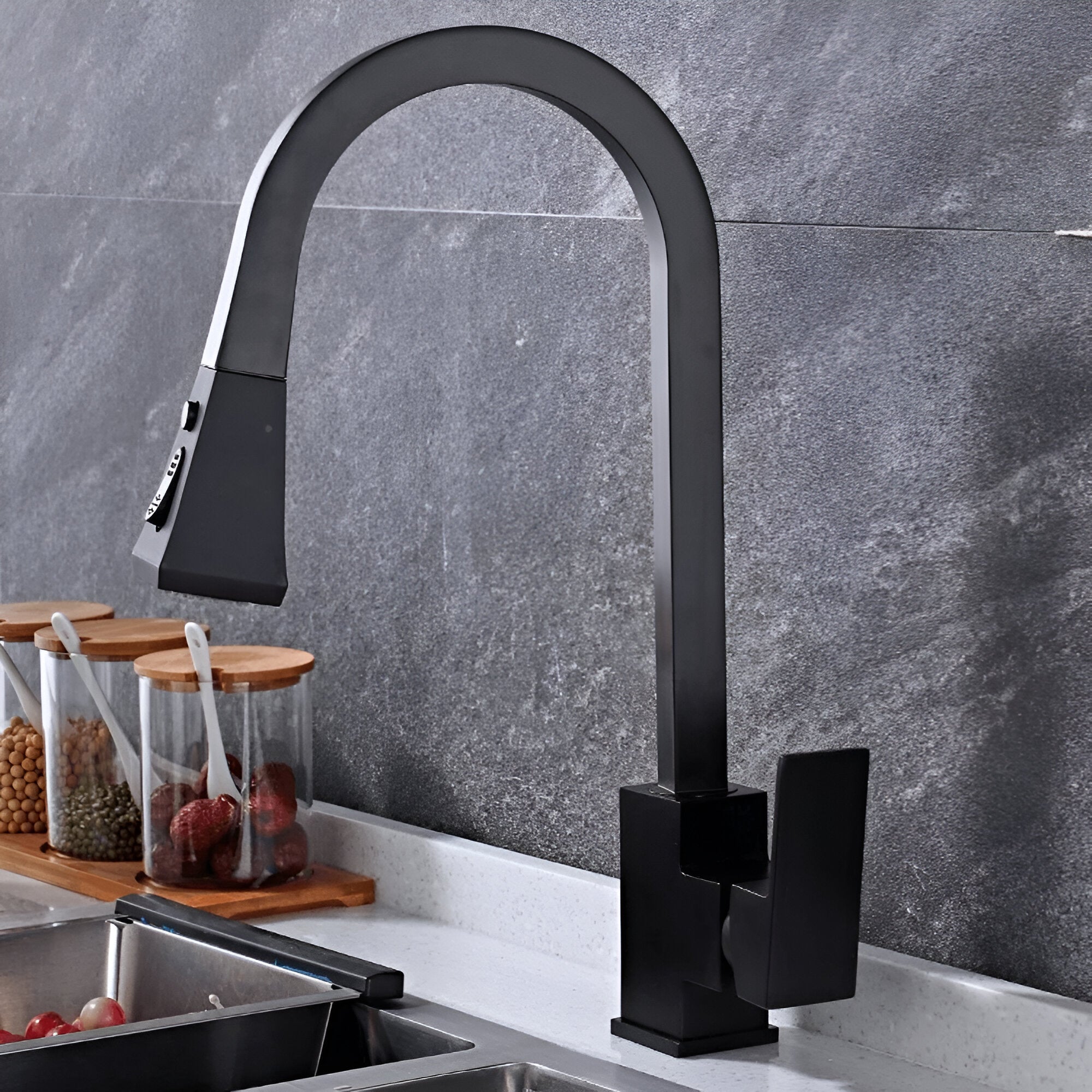 Black modern faucet with multiple modes